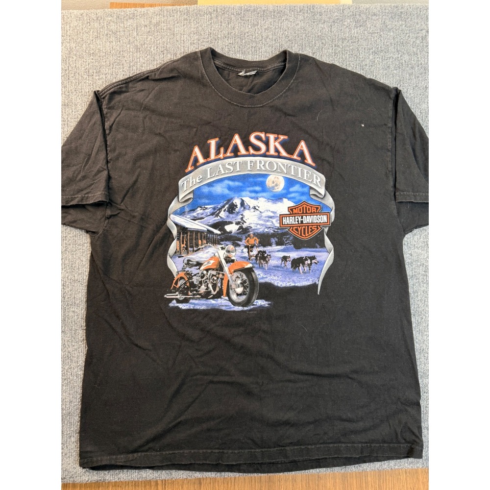 Vintage Harley Davidson Alaska T Shirt Mens XL Black Y2K Graphic Tee 2007 Faded